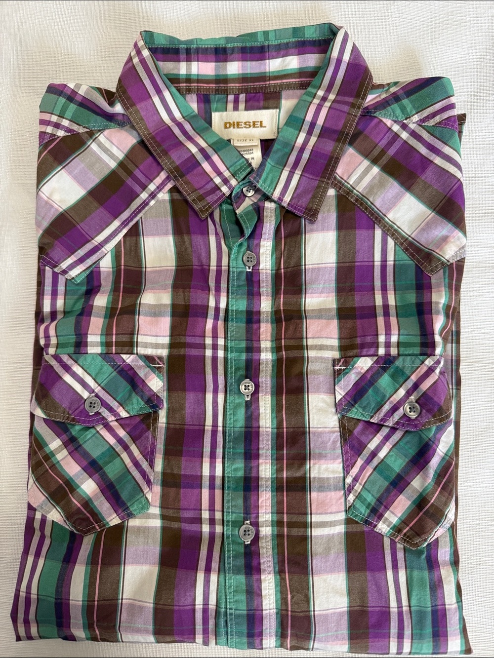 Diesel Men's Plaid Button-Up Shirt - Purple, Green, White